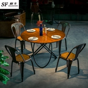Bàn ủi gỗ rắn đồ gỗ Mỹ retro lớn ngoài trời bàn tròn ăn uống nhà sáng tạo đoàn tụ bàn ăn tối đa chức năng nhỏ - Đồ gỗ ngoài trời