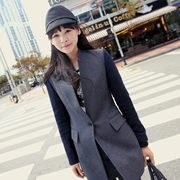 Mùa thu và mùa đông phụ nữ mới Phiên bản Hàn Quốc của chiếc áo khoác len tự trồng thường khâu tương phản màu sắc phần áo len dài - Trung bình và dài Coat