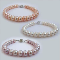 Pearl Court Pure Natural Pearl Bracelet Chính hãng Sán Đầu phẳng Hạt Vòng tay Màu hỗn hợp Hồng Trắng Tím Bạn gái - Vòng đeo tay Clasp vòng tay gỗ