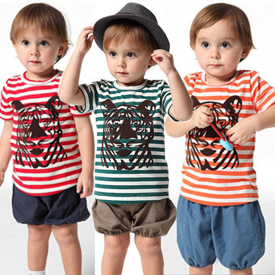 0-3 tuổi trẻ em mặc cậu bé nhỏ ngắn tay thể thao phù hợp với 2018 mùa hè bé Hàn Quốc quần áo giản dị