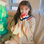 Hàn quốc phiên bản của mùa thu và mùa đông 2018 new hoang dã v cổ hit màu lỏng hải quân áo len nữ dài tay áo đan sinh viên áo sơ mi đồ mặc nhà
