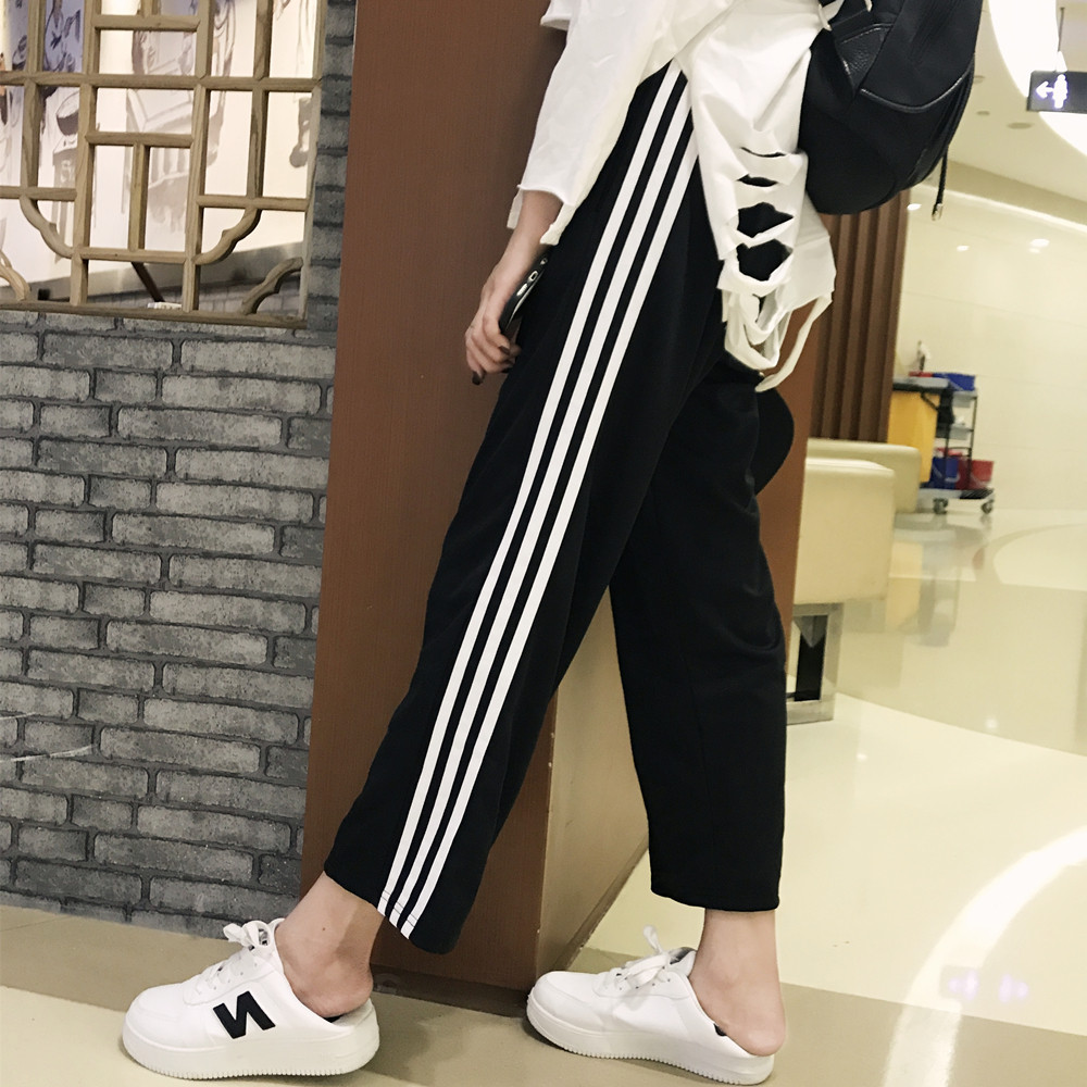 白边三条杠运动裤女长裤小脚韩版休闲学生宽松原宿bf风秋冬阔腿裤