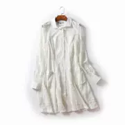 C24 mùa xuân mới đầm ren nữ phần dài Hàn Quốc tính khí dài tay áo trắng đơn ngực dưới váy