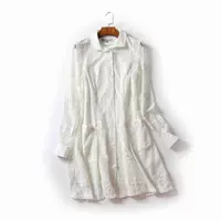 C24 mùa xuân mới đầm ren nữ phần dài Hàn Quốc tính khí dài tay áo trắng đơn ngực dưới váy 	váy nhung xếp ly eo