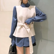 Quần áo nữ mùa thu 2018 mới thiết kế sang trọng ý nghĩa phiên bản Hàn Quốc của áo sơ mi tay phồng tay áo dài vest vest hai mảnh phù hợp với thủy triều
