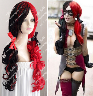 taobao agent Cos wig Harley Quinn Harley Quinn red black long curly hair clown female Batman suicide team