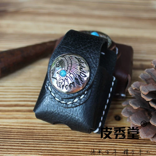 Кожаная зажигалка, бирюзовый чехол ручной работы, воловья кожа, из натуральной кожи