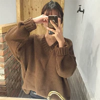 2018 mùa thu mới Hàn Quốc ulzzang Harajuku phong cách rắn màu lỏng V-Cổ áo thun áo len áo len áo sơ mi áo cardigan nữ hàn quốc