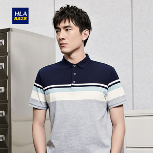 HLA Haishu Nhà sọc dát ngắn tay T-Shirt 2018 mùa hè mới ve áo ngắn tay áo polo nam áo sơ mi polo