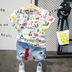 2018 chàng trai mùa hè thời trang giản dị ngắn tay T-Shirt trẻ em Hàn Quốc phiên bản của cá tính cotton nửa tay áo + quần short denim phù hợp với Quần jean