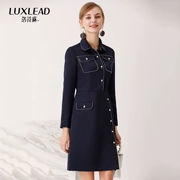 LUXLEAD Lostline 2018 mùa xuân mới đơn giản tương phản đính cườm ve áo dài tay áo đầm