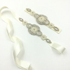 Пояс 新款儿童头带手缝钻石花腰带女童头带腰带套装花童服装配饰头饰