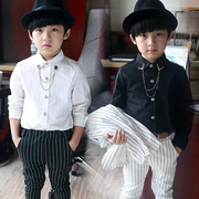 Trẻ em Hàn Quốc dài tay áo sơ mi trai thủy triều nhỏ quý ông ăn mặc cổ áo chuỗi áo sơ mi trắng hoang dã màu đen giản dị áo sơ mi