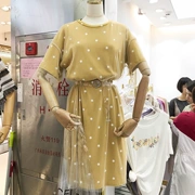 Hàn quốc ulzzang2018 Mùa Hè Mới Mùa Thu Tay Áo Sóng Điểm Dresses Splice Lưới Fake Dress