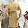 Hàn quốc ulzzang2018 Mùa Hè Mới Mùa Thu Tay Áo Sóng Điểm Dresses Splice Lưới Fake Dress váy dài