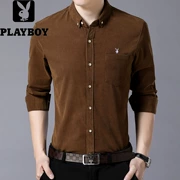 Playboy nam kinh doanh 30 tuổi 35 mặc 40 tuổi tay áo dài 45 áo sơ mi vải nhung có tên là cedar 50 quần áo