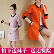 2018 đầu mùa thu phong cách mới collarless áo gió nữ phần dài Hàn Quốc phiên bản của mùa xuân và mùa thu phần mỏng sinh viên đơn giản slim slimming jacket