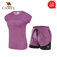 Quần áo chạy bộ lạc đà phù hợp với phụ nữ thể thao quần áo yoga ngắn tay hai mảnh thể dục 2018 mới xuân hè trang phục tập gym nam