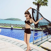 Dây đeo cổ bikini váy thép tấm tụ tập màu đen với áo choàng ba mảnh áo tắm Hàn Quốc nữ cảm giác Hàn Quốc - Bikinis