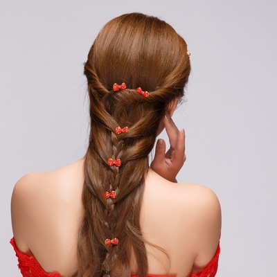 新娘闪亮水钻蝴蝶结古典U型发叉发夹 韩式盘发