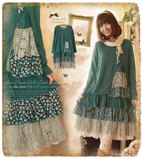 Japanese lace dress with sleeps, oversize, korean style