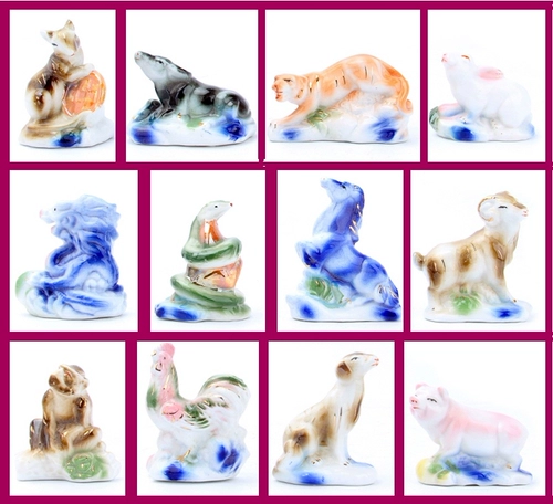 Керамический двенадцать зодиака Зодиака Город Таун Фэн Шуй Монастырь показывает крыса, корова Тигр Дракона змея, коза, куриная собака, свинья, свинья