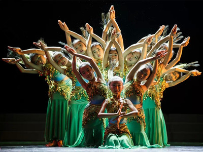 儿童傣族舞蹈服孔雀舞演出服装女童孔雀小媚鱼尾裙傣族舞长裙亮片