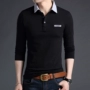 Qiuyi nam cộng với nhung ấm trung niên cha mùa thu áo thun cotton dài tay với ve áo cỡ lớn áo polo active shirt