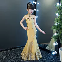 2018 màu sắc hình ảnh mới trẻ em ăn mặc vàng ren sexy mỏng đuôi cá váy dài chương trình sân khấu công chúa váy bộ vest bé trai đi tiệc