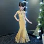 2018 màu sắc hình ảnh mới trẻ em ăn mặc vàng ren sexy mỏng đuôi cá váy dài chương trình sân khấu công chúa váy bộ vest bé trai đi tiệc