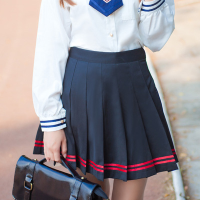 taobao agent Jk uniforms, Hidden Blue Red Border Daily Soft Girl Japanese Style Navy Sailor Fold Skirt