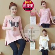 Phụ nữ mang bầu mùa xuân 2018 cotton dài tay nữ quần đáy quần áo mùa đông cộng với áo nhung dày dày áo thun rộng