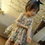 Trẻ em Hàn Quốc mặc váy 2018 mùa hè mới cô gái cô gái ngọt ngào hoa hoa dây đeo vai sling ruffle váy váy múa cho bé
