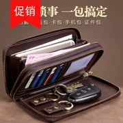 Túi chính người đàn ông da của nam giới ví dây kéo dọc túi xách thanh niên kinh doanh đa chức năng thẻ chìa khóa gói túi điện thoại di động