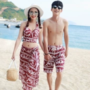 Áo tắm nữ che bụng retro bãi biển cặp vợ chồng phù hợp với võ sĩ bikini ba mảnh bảo thủ khăn choàng đôi đồ bơi - Vài đồ bơi