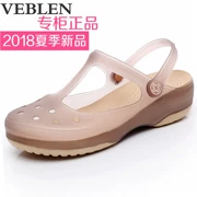 VEBLEN mùa hè lỗ giày dép nữ không trượt dày đế giày bãi biển phẳng với giày thạch nhựa dép Hàn Quốc