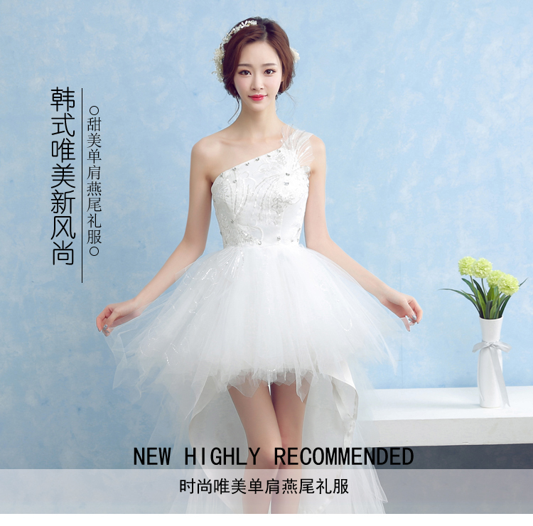 Short fashionable wedding dress for bride suitable for photo sessions for leisure, fitted, Korean style