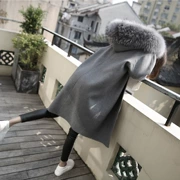 Hàn Quốc 2017 mùa đông mới lông lớn cổ áo len dài Áo khoác nữ phiên bản Hàn Quốc của áo khoác len học sinh dày - Áo Hàn Quốc