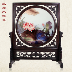 Вышивка Гуандун 粤绣精品荷花办公桌书桌茶几电视柜摆件纯手工刺绣礼品