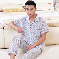 Mùa hè người đàn ông trung niên của bông đồ ngủ cha mỏng nam ngắn tay quần cotton trung niên dịch vụ nhà phù hợp với pijama lụa dài tay