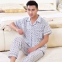 Mùa hè người đàn ông trung niên của bông đồ ngủ cha mỏng nam ngắn tay quần cotton trung niên dịch vụ nhà phù hợp với pijama lụa dài tay