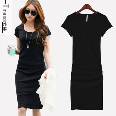 taobao agent Big summer long dress, plus size, Korean style, for transsexuals, mid-length, hip-accented, fitted