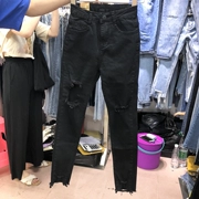 2018 đầu mùa thu mới Hàn Quốc phiên bản của lỗ màu rắn chân Mỏng đàn hồi quần là mỏng đàn hồi denim chín quần của phụ nữ quần áo