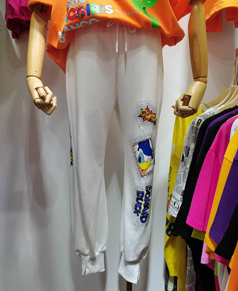 WhiteEuropean station 2021 Spring and summer new pattern heavy industry Inlaid diamond High waist Show thin sweatpants  female easy Tie one's feet Haren pants Casual pants