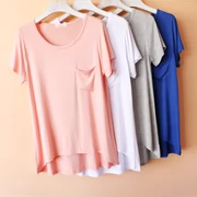 Có thể được đeo bên ngoài của phụ nữ mùa hè túi mỏng ngắn tay T-Shirt cotton lỏng kích thước lớn nhà thường dịch vụ đồ ngủ top