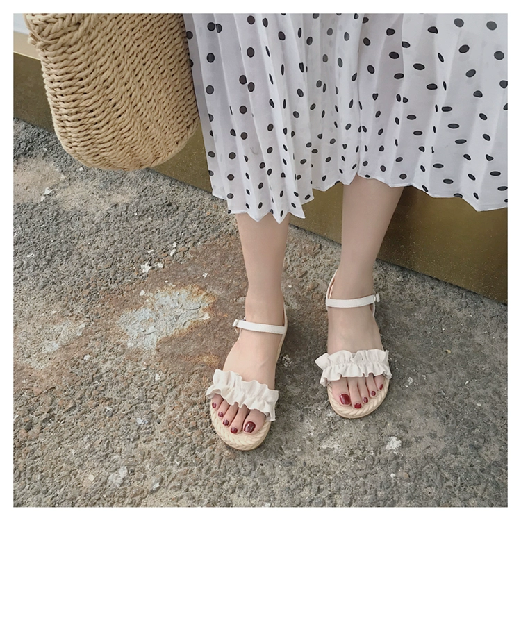 Dép TTWuuu nữ mùa hè đế bệt 2019 mới hoang dã cổ tích Rome giày quai nhẹ nhàng - Sandal