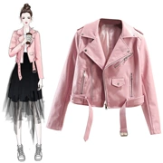 Mùa xuân và mùa thu 2019 da mới dành cho nữ ngắn phiên bản Hàn Quốc của áo khoác da tự chế pu tự chế cộng với áo khoác nhung màu hồng đen - Quần áo da