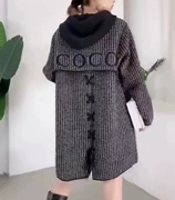 Áo khoác len nữ mùa thu và mùa đông trong phần dài của phiên bản cao cấp Hàn Quốc của chiếc áo len trùm đầu tự trồng dày lên lưng chữ - Accentuated eo áo