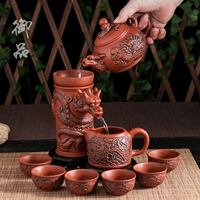 Cát tím Kung Fu bộ trà nhà lười cổ rồng đôi nước trà gốm hoa ấm trà tách trà - Trà sứ bộ ấm pha trà