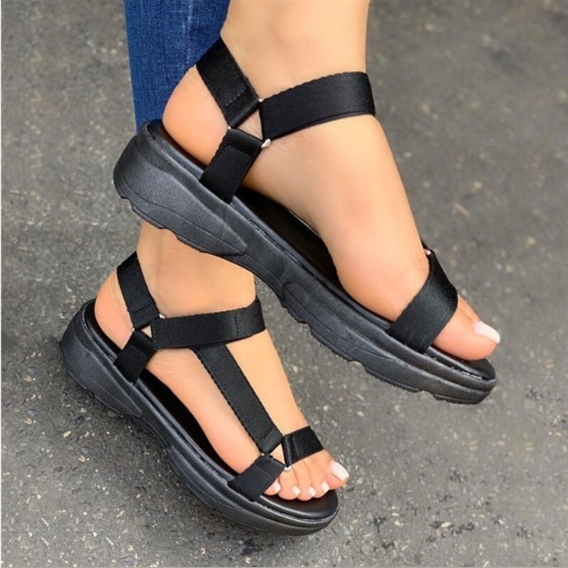 Blackwish Cross border Big size Women's Shoes 2021 summer new pattern Rainbow color Hot money Velcro Flat bottom Wear out ma'am Sandals